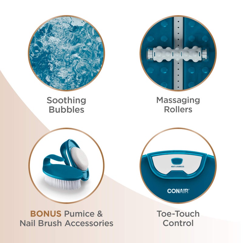 Conair Pedicure Foot Spa Bath with Heat reaching 104 Degrees, Massaging Foot Rollers, Soothing Bubbles, Pumice Stone and Nail Brush Included - Image 4
