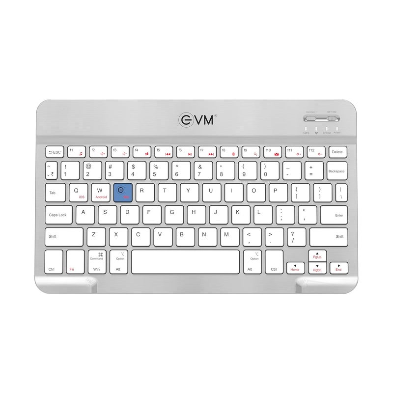 EVM EnEdge 9.7 inch Wireless Rechargeable Keyboard - Bluetooth 5.0 with Type-C Interface, Ultra-Slim & Lightweight, Compatible with Tablets, Smartphones WLKM-Silver - Image 1