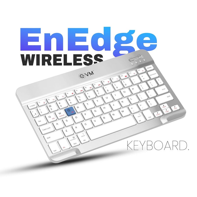 EVM EnEdge 9.7 inch Wireless Rechargeable Keyboard - Bluetooth 5.0 with Type-C Interface, Ultra-Slim & Lightweight, Compatible with Tablets, Smartphones WLKM-Silver - Image 2