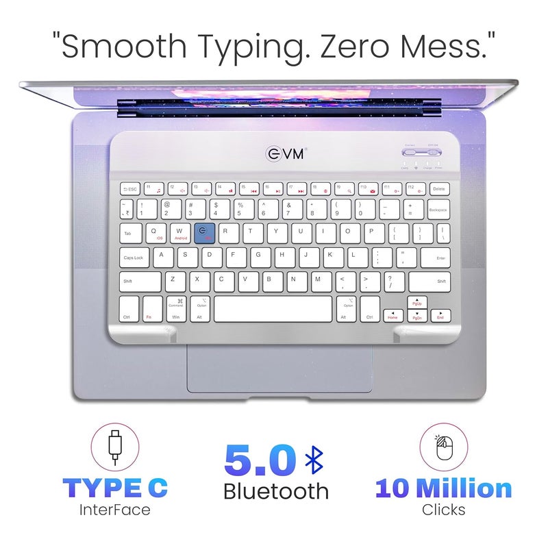 EVM EnEdge 9.7 inch Wireless Rechargeable Keyboard - Bluetooth 5.0 with Type-C Interface, Ultra-Slim & Lightweight, Compatible with Tablets, Smartphones WLKM-Silver - Image 5