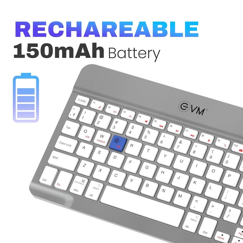 EVM EnEdge 9.7 inch Wireless Rechargeable Keyboard - Bluetooth 5.0 with Type-C Interface, Ultra-Slim & Lightweight, Compatible with Tablets, Smartphones WLKM-Silver - Image 3