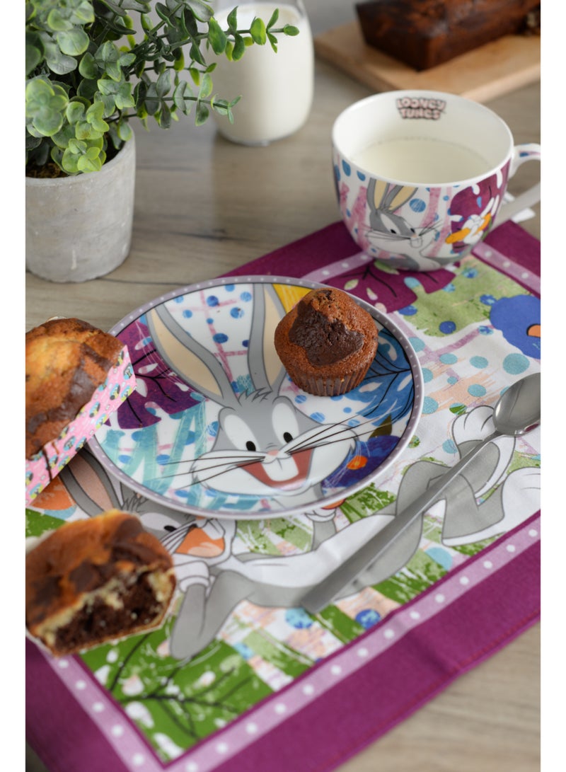 EGAN طبق حلوى لوني تونز 19 سم - طبق بورسلين لمحبي لوني تونز - آمن للاستخدام في الميكروويف وغسالة الصحون - أدوات مائدة ممتعة للوجبات الخفيفة، الكعك والحلويات (باكس باني) - Image 2