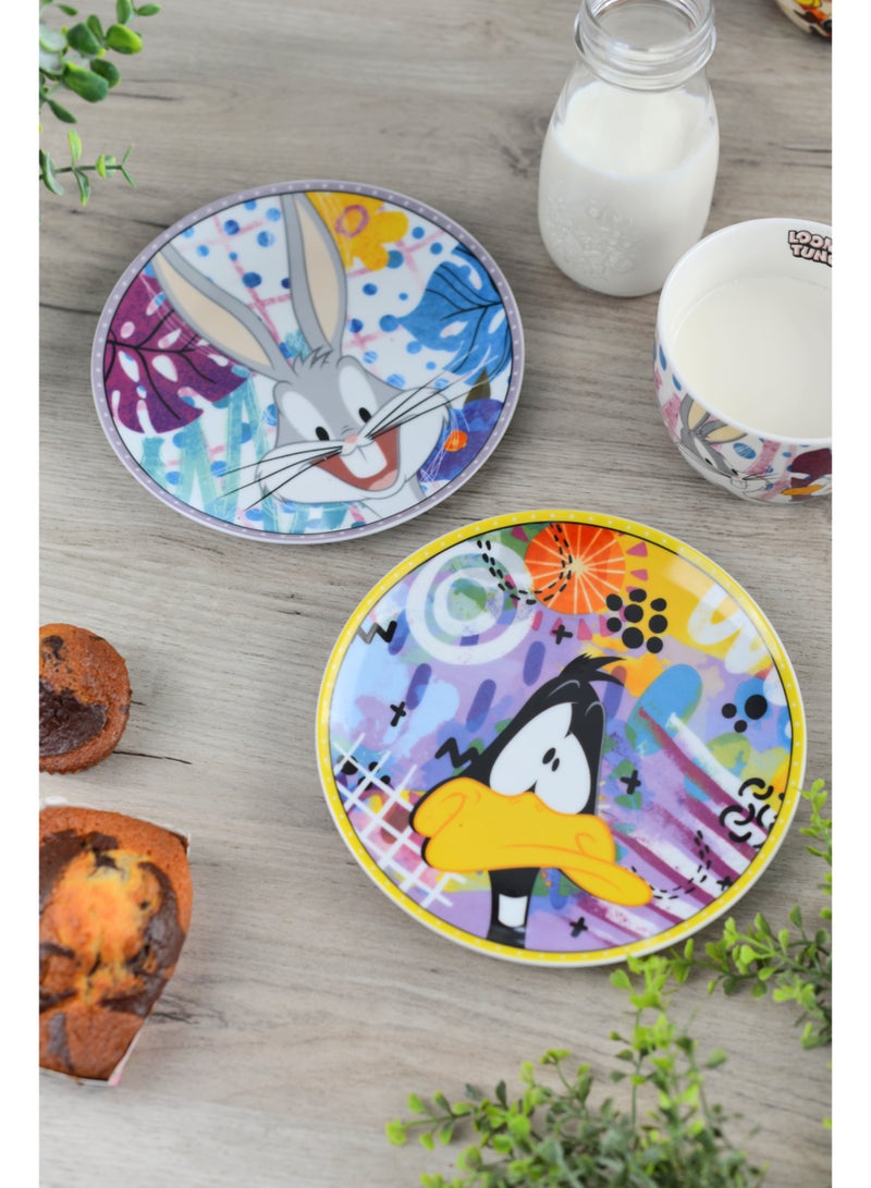 EGAN طبق حلوى لوني تونز 19 سم - طبق بورسلين لمحبي لوني تونز - آمن للاستخدام في الميكروويف وغسالة الصحون - أدوات مائدة ممتعة للوجبات الخفيفة، الكعك والحلويات (باكس باني) - Image 3