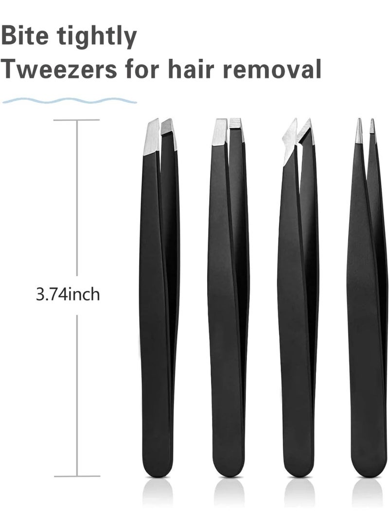 Derlaier Tweezers Set, High Precision Stainless Steel Eyebrow Tweezers for Facial Hair, Inward Growing Hair and Splinter Remover Kit, Suitable for Women and Men, 4-Piece Set. (Black) - Image 2