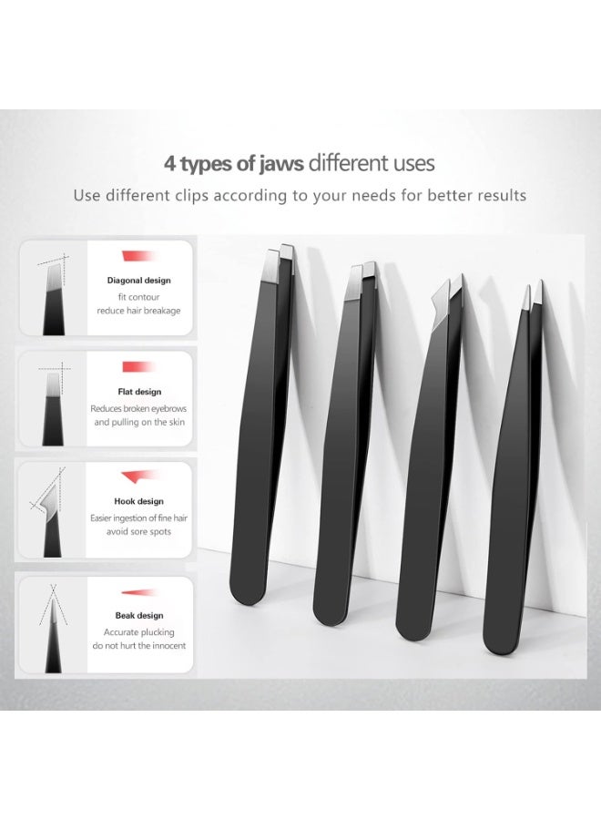 Derlaier Tweezers Set, High Precision Stainless Steel Eyebrow Tweezers for Facial Hair, Inward Growing Hair and Splinter Remover Kit, Suitable for Women and Men, 4-Piece Set. (Black) - Image 3