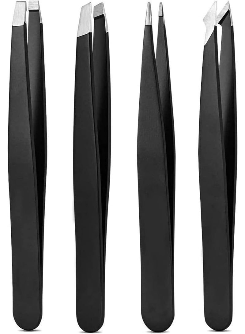 Derlaier Tweezers Set, High Precision Stainless Steel Eyebrow Tweezers for Facial Hair, Inward Growing Hair and Splinter Remover Kit, Suitable for Women and Men, 4-Piece Set. (Black) - Image 1