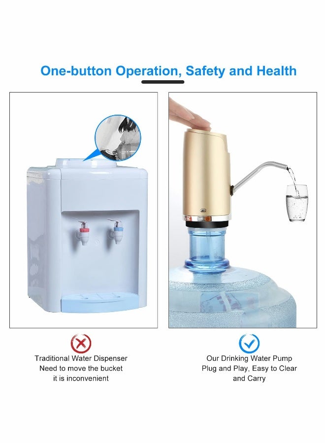 مضخة امتصاص المياه الكهربائية، شحن USB، منخفضة الضوضاء، سعة 5 جالون، مضخة مياه أوتوماتيكية عالمية صغيرة محمولة للشرب، مناسبة للمطبخ والمنزل والمكتب والتخييم (ذهبي) - Image 5