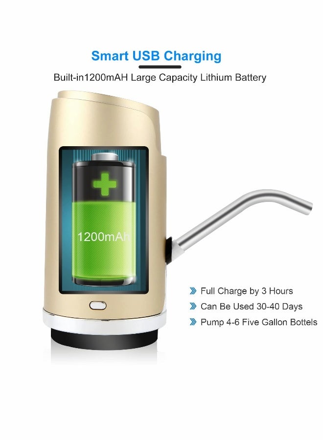 مضخة امتصاص المياه الكهربائية، شحن USB، منخفضة الضوضاء، سعة 5 جالون، مضخة مياه أوتوماتيكية عالمية صغيرة محمولة للشرب، مناسبة للمطبخ والمنزل والمكتب والتخييم (ذهبي) - Image 3