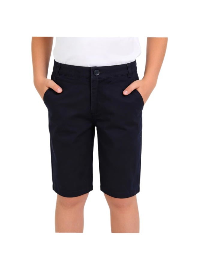 Bienzoe Boys School Uniform Shorts: Kids Cotton Trendy Adjustable Waisted Flat Front Twill Bermuda Navy 10 - Image 1