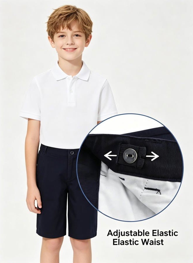 Bienzoe Boys School Uniform Shorts: Kids Cotton Trendy Adjustable Waisted Flat Front Twill Bermuda Navy 10 - Image 5