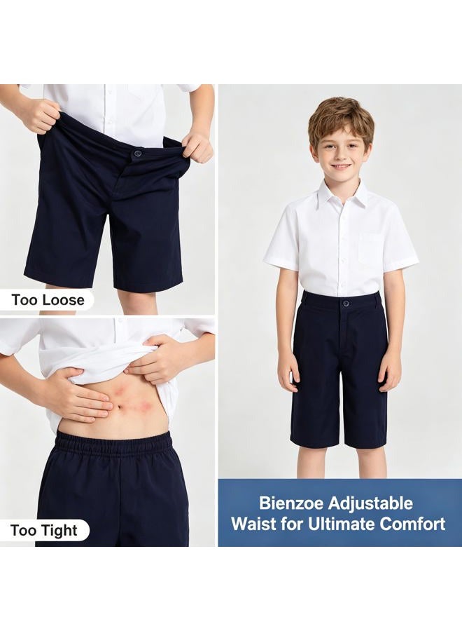 Bienzoe Boys School Uniform Shorts: Kids Cotton Trendy Adjustable Waisted Flat Front Twill Bermuda Navy 10 - Image 4