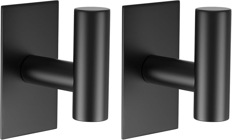VAEHOLD Wall Towel Hooks, Heavy Duty Sticky Holder Waterproof Towel Hooks for Hanging Coat, Clothes, Closet Hook Wall Mount for Kitchen (Black, 2 Pack) - Image 2