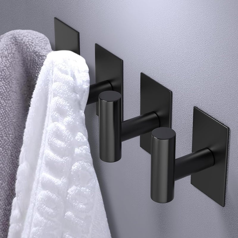 VAEHOLD Wall Towel Hooks, Heavy Duty Sticky Holder Waterproof Towel Hooks for Hanging Coat, Clothes, Closet Hook Wall Mount for Kitchen (Black, 2 Pack) - Image 3