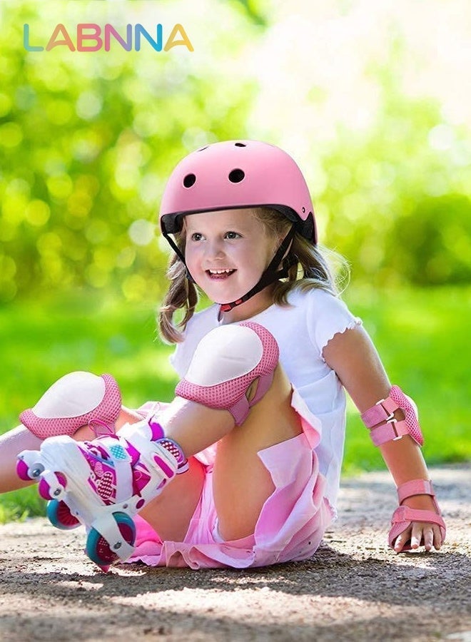 LABNNA 7 Pcs Kids Bike Helmet Set, Adjustable Helmet Boys Girls, Toddler Pad Set with Knee and Elbow Pads for Bike, Roller, Skating, Scooter, Longboard and More Sports, Pink - Image 5