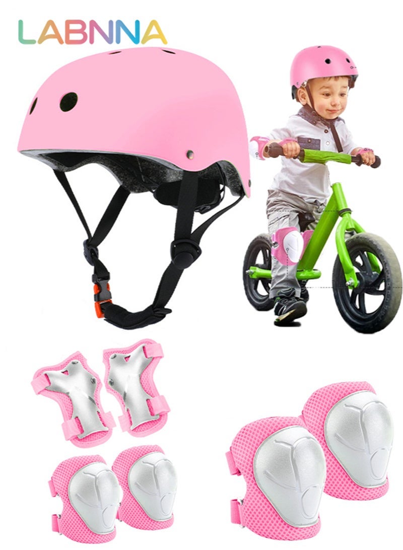 LABNNA 7 Pcs Kids Bike Helmet Set, Adjustable Helmet Boys Girls, Toddler Pad Set with Knee and Elbow Pads for Bike, Roller, Skating, Scooter, Longboard and More Sports, Pink - Image 1