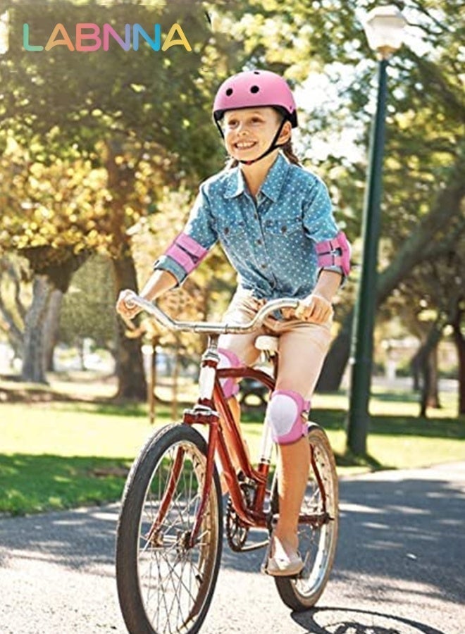 LABNNA 7 Pcs Kids Bike Helmet Set, Adjustable Helmet Boys Girls, Toddler Pad Set with Knee and Elbow Pads for Bike, Roller, Skating, Scooter, Longboard and More Sports, Pink - Image 2