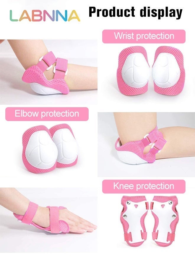 LABNNA 7 Pcs Kids Bike Helmet Set, Adjustable Helmet Boys Girls, Toddler Pad Set with Knee and Elbow Pads for Bike, Roller, Skating, Scooter, Longboard and More Sports, Pink - Image 3
