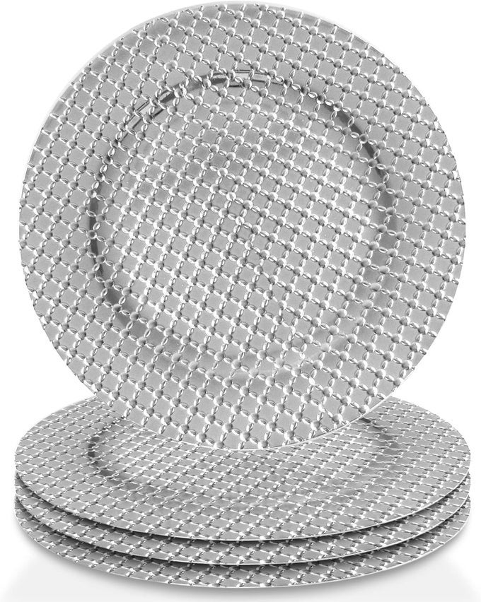 CHARGER LARGE 13 SET OF 4 DECORATIVE SERVICE PLATE FOR HOME PROFESSIONAL FINE DINING PERFECT FOR UPSCALE EVENTS DINNER PARTIES WEDDINGS BAN SILVER SILVER