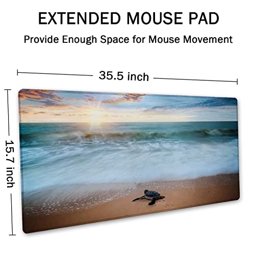 SSOIU Extended Gaming Mouse Pad - Non-Slip Water-Resistant Rubber Base Computer Keyboard Mouse Mat, 35.5 x 15.7-inch XX-Large Desk Mat, Ideal Partner for Work & Game, Turtle Shore - Image 2