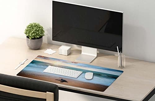SSOIU Extended Gaming Mouse Pad - Non-Slip Water-Resistant Rubber Base Computer Keyboard Mouse Mat, 35.5 x 15.7-inch XX-Large Desk Mat, Ideal Partner for Work & Game, Turtle Shore - Image 5