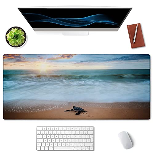 SSOIU Extended Gaming Mouse Pad - Non-Slip Water-Resistant Rubber Base Computer Keyboard Mouse Mat, 35.5 x 15.7-inch XX-Large Desk Mat, Ideal Partner for Work & Game, Turtle Shore - Image 3
