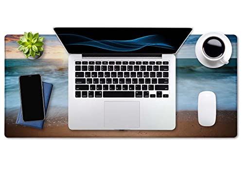 SSOIU Extended Gaming Mouse Pad - Non-Slip Water-Resistant Rubber Base Computer Keyboard Mouse Mat, 35.5 x 15.7-inch XX-Large Desk Mat, Ideal Partner for Work & Game, Turtle Shore - Image 4