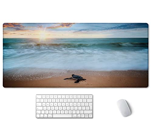 SSOIU Extended Gaming Mouse Pad - Non-Slip Water-Resistant Rubber Base Computer Keyboard Mouse Mat, 35.5 x 15.7-inch XX-Large Desk Mat, Ideal Partner for Work & Game, Turtle Shore - Image 1