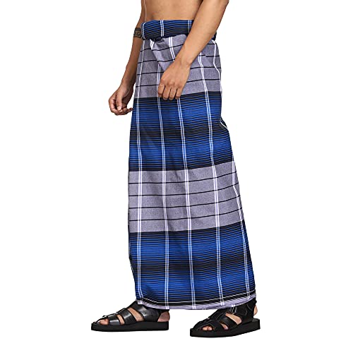 Gowri Tex Cotton Stitched Lungi Pack Of 2 (Ready To Wear) 2.25Meter (Dark Blue-New Red) - Image 4