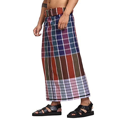 Gowri Tex Cotton Stitched Lungi Pack Of 2 (Ready To Wear) 2.25Meter (Dark Blue-New Red) - Image 5