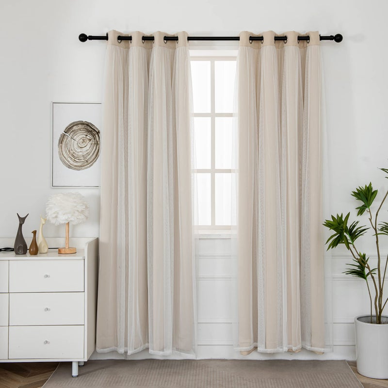 INLINAS Beige Blackout Curtains with Sheer Overlay - Grommet Top Thermal and Noise Reduction Panels for Bedroom and Living Room Light Blocking and Energy Saving, 52 x 84 Inches, Set of 2 - Image 2