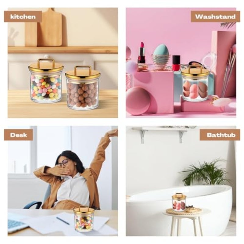 4 Pack Clear Storage Jars with Gold Airtight Lids 16 oz Bathroom Vanity Organizer Containers for Bathroom, Vanity, Kitchen Decorative Small Candy Jar, Cotton Ball Organizer and Home Organization Gold - Image 5
