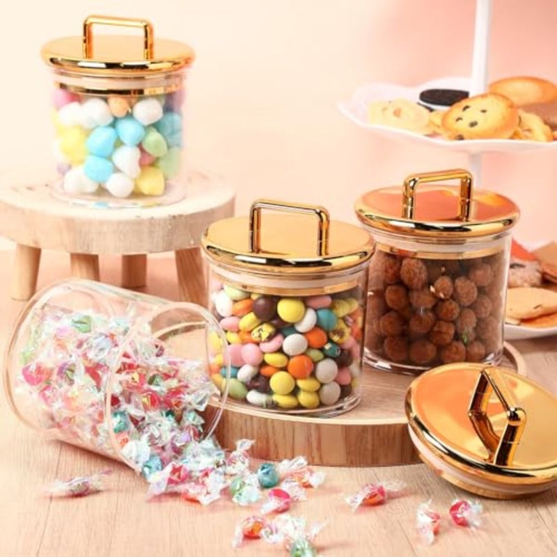 4 Pack Clear Storage Jars with Gold Airtight Lids 16 oz Bathroom Vanity Organizer Containers for Bathroom, Vanity, Kitchen Decorative Small Candy Jar, Cotton Ball Organizer and Home Organization Gold - Image 4