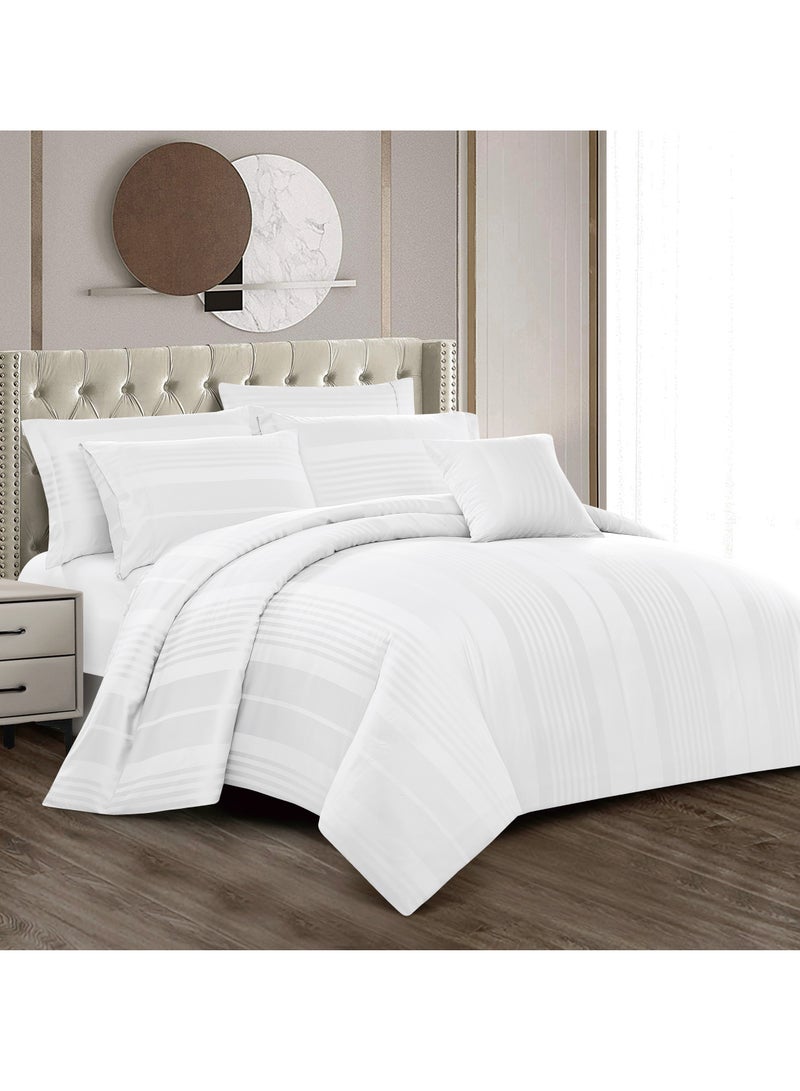 Donetella Comforter Set 8-Pieces Double Size Hotel Style All Season Cotton Blend Stripe Pattern Bedding Set With Removable Cover And Down Alternative Filling, White  - Image 1