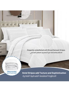 Donetella Comforter Set 8-Pieces Double Size Hotel Style All Season Cotton Blend Stripe Pattern Bedding Set With Removable Cover And Down Alternative Filling, White  - Image 2