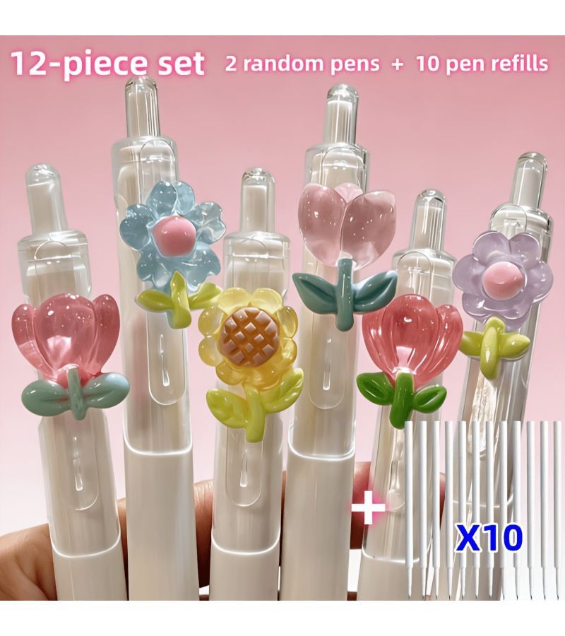 Tulip Ballpoint Pen Set 2 Pens 10 Refills Fine Point Quick Dry Black Ink Office School Supplies - Image 1