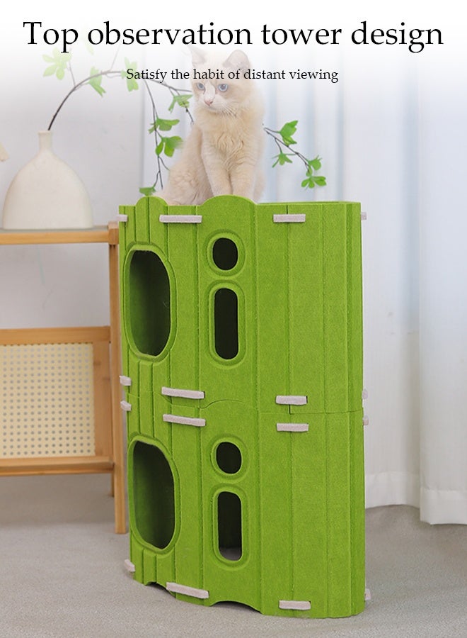 DUNISO Multifunctional Cat House 2 Layer Large Foldable Tower-type Cat Nest Semi-Enclosed Pet Houses with Fluffy Ball Anti-Scratch Detachable Indoor Cats Resting Bed for Indoor Cats Resting for Camping, Garden, Living Room - Image 3