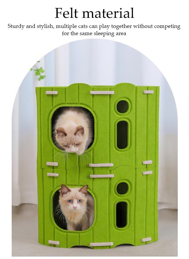 DUNISO Multifunctional Cat House 2 Layer Large Foldable Tower-type Cat Nest Semi-Enclosed Pet Houses with Fluffy Ball Anti-Scratch Detachable Indoor Cats Resting Bed for Indoor Cats Resting for Camping, Garden, Living Room - Image 2