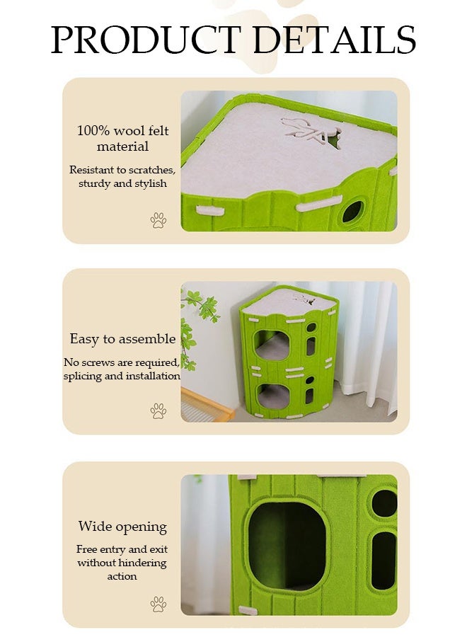 DUNISO Multifunctional Cat House 2 Layer Large Foldable Tower-type Cat Nest Semi-Enclosed Pet Houses with Fluffy Ball Anti-Scratch Detachable Indoor Cats Resting Bed for Indoor Cats Resting for Camping, Garden, Living Room - Image 5