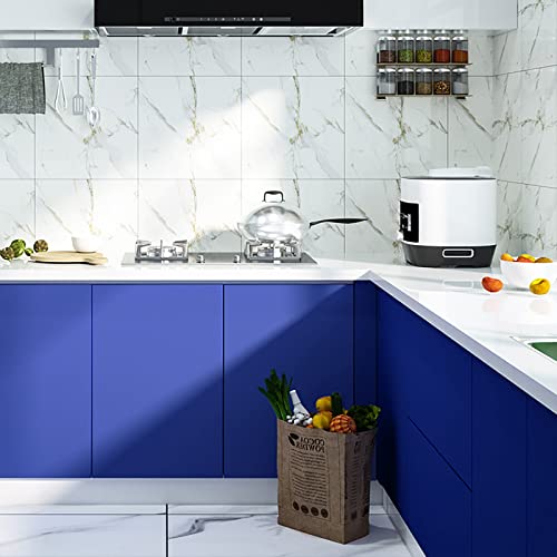 Ismoon 15.7" x 118" Contact Paper Blue Peel and Stick Wallpaper Removable Self-Adhesive Stick on Wall Paper Dark Blue Thickening Waterproof Wallpaper for Countertops Bathroom Kitchen Cabinet Vinyl - Image 5