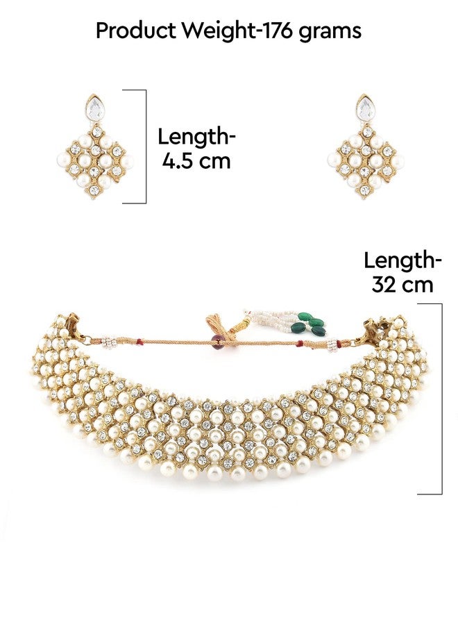 Zaveri Pearls طقم عقد تشوكر من اللؤلؤ والألماس النمساوي اللامع من زافيري بيرلز للنساء - ZPFK8714 - Image 5
