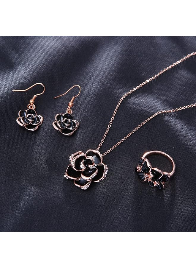 erorex Rose Jewelery Sets For Women Camellia Flower Necklace And Earrings Sets Wedding Jewelery Sets For Brides Necklace Pendant Earrings Bracelet Set Costume Jewelery - Image 5