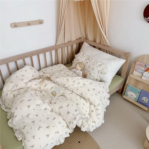 AOJIM Baby Kids Muslin Duvet Cover with Grey Rabbit, 1pc Pure Cotton Kids Bedding Comforter Cover 2-Layer Gauze 47X59'', Ruffled Design Baby Duvet Protector for Girls Boys, No Quilt or Pillowcases - Image 2