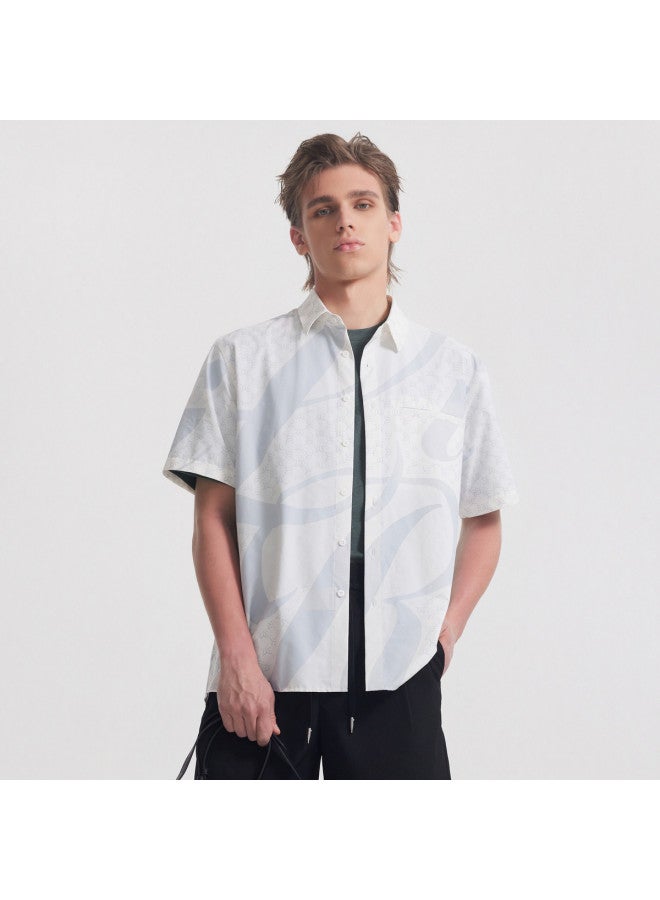 Cabbeen Mall Same Style] Men's Shirt Full Bottom Print Pattern Design Fashion Autumn Short Sleeve Casual Shirt - Image 2