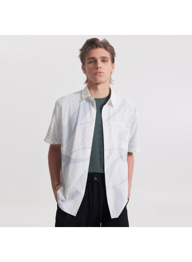 Cabbeen Mall Same Style] Men's Shirt Full Bottom Print Pattern Design Fashion Autumn Short Sleeve Casual Shirt - Image 3