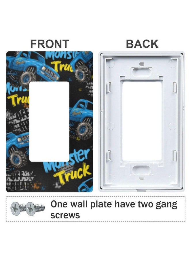 Pfrewn Monster Blue Truck Car Grunge Wall Plate Cover Size 2-Gang 4.6" x 4.7" Single Rocker Switch Plates Kids Boys Decorative Nursery Teen Toddler Game Room Bedroom Bathroom Decor - Image 2