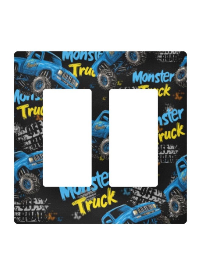 Pfrewn Monster Blue Truck Car Grunge Wall Plate Cover Size 2-Gang 4.6" x 4.7" Single Rocker Switch Plates Kids Boys Decorative Nursery Teen Toddler Game Room Bedroom Bathroom Decor - Image 1
