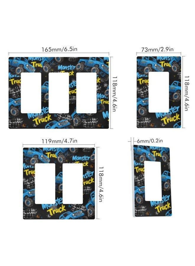 Pfrewn Monster Blue Truck Car Grunge Wall Plate Cover Size 2-Gang 4.6" x 4.7" Single Rocker Switch Plates Kids Boys Decorative Nursery Teen Toddler Game Room Bedroom Bathroom Decor - Image 3
