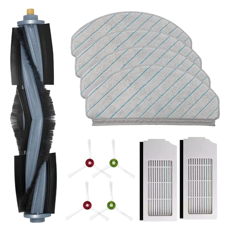 VACUSHOP بديل VACUSHOP لملحقات جهاز التنظيف الروبوتي Ecovacs T10 Plus قابل لإعادة الاستخدام خبير الأرضيات الصلبة رطب متوافق مع الألياف الدقيقة x1 فرشاة رئيسية x4 وسادة ممسحة x2 فلتر x4 مجموعة فرش الحواف 11 مجموعة