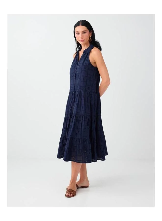 Jimmy Key  Navy 100% Cotton Shirt-Collar Fisto Midi Dress. for Women | Best Price UAE