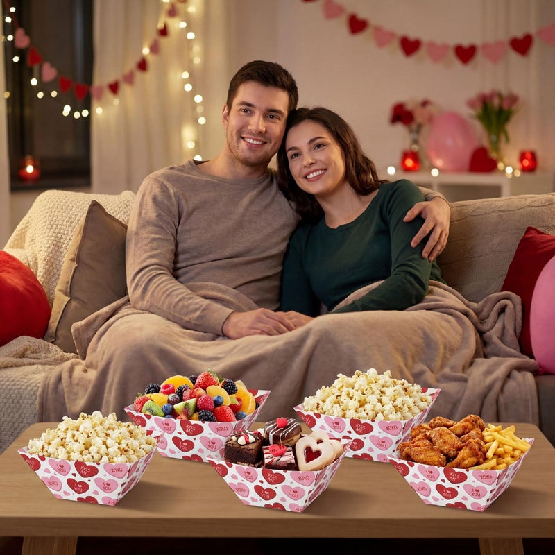 Marspark 12 Pcs Valentine Popcorn Bowl Red Heart Treat Snack Boxes Popcorn Containers Disposable Valentines Food Tray Party Supplies Galentines Decoration for Movie Night Wedding Decorations - Image 3